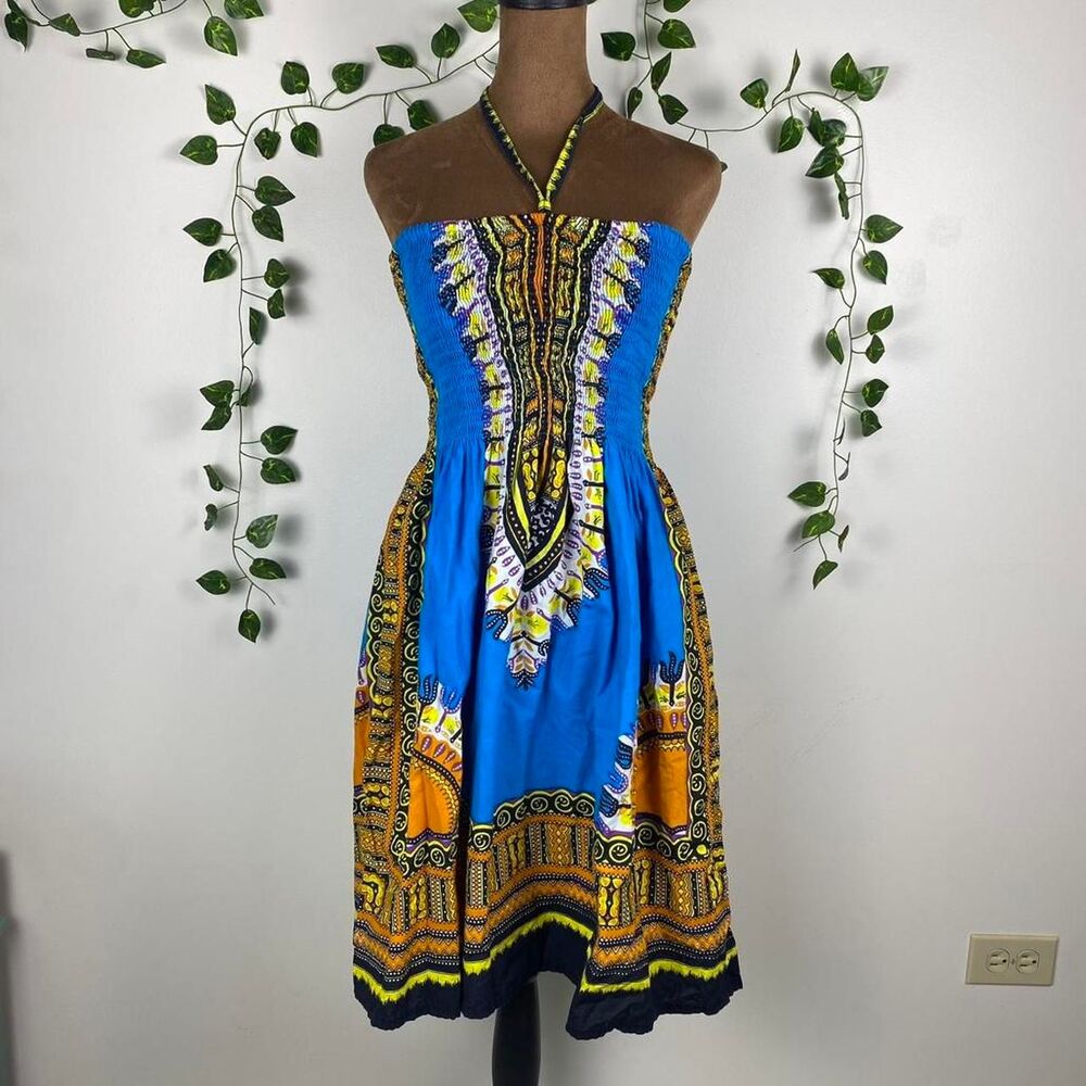 CYN by Cynthia Mehra hippie dress halter tie tribal print whimsy fairy cruise